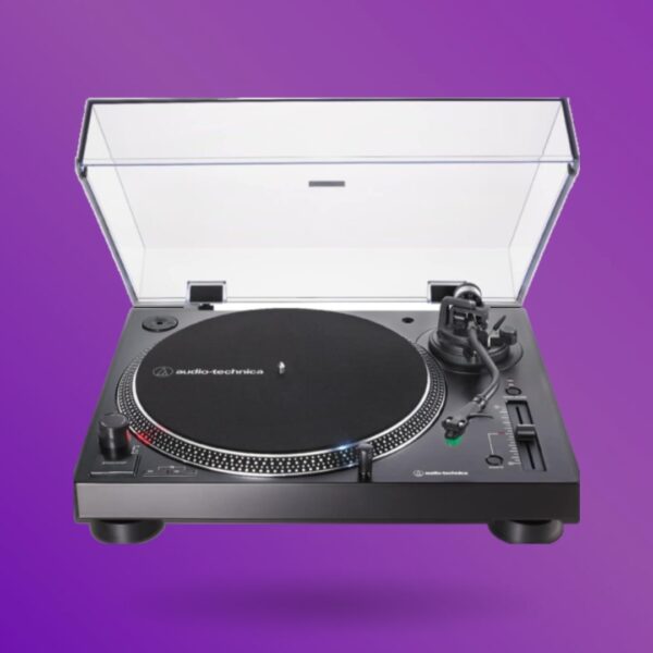 an image showing audio technica ATLP120XBTUSB black turntable